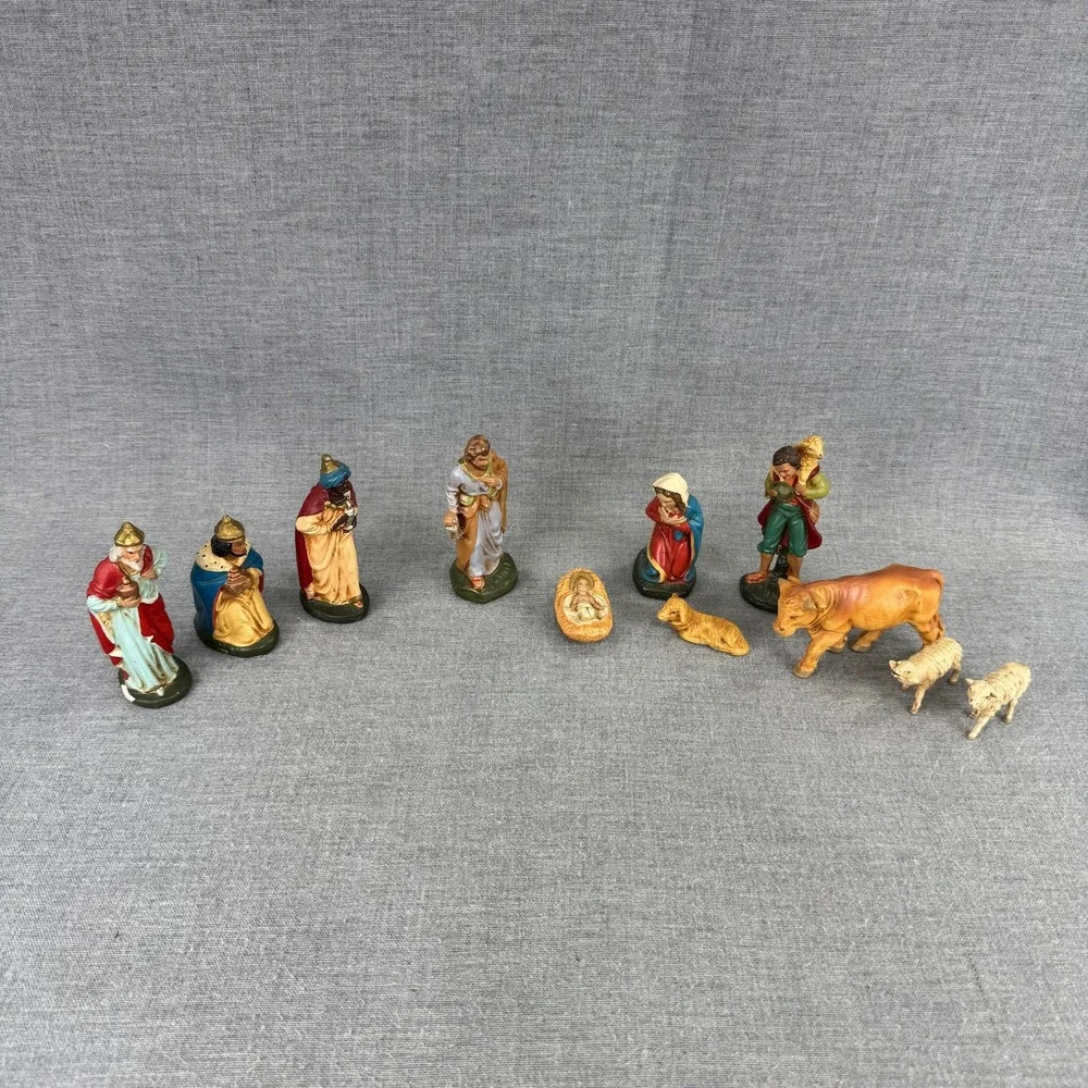 Vintage Made in Germany Nativity Set 11 Piece Plastic Christmas Manger Figures